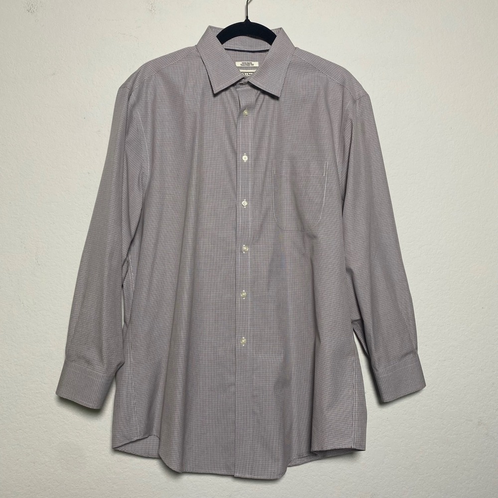 Jos. A Bank 1905 Tailored Fit Non-Iron Dress Shirt Mens 16‎ 1/2-32 Brown Blue